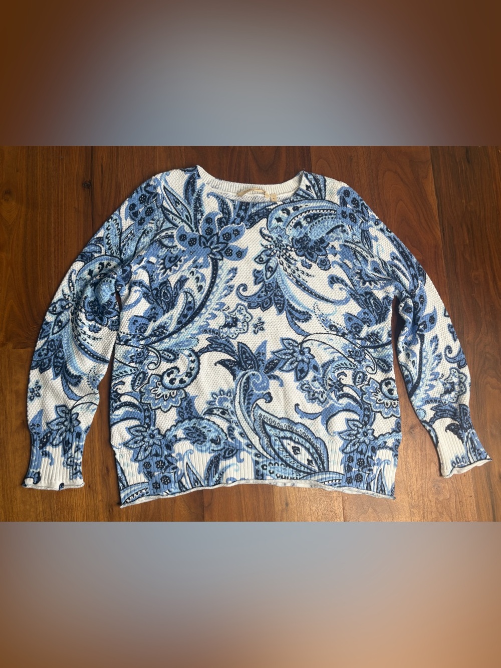Soft Surroundings Paisley Blue and White Sweater